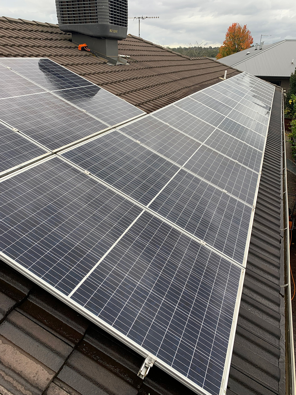 Solar panels installed on a tiled roof